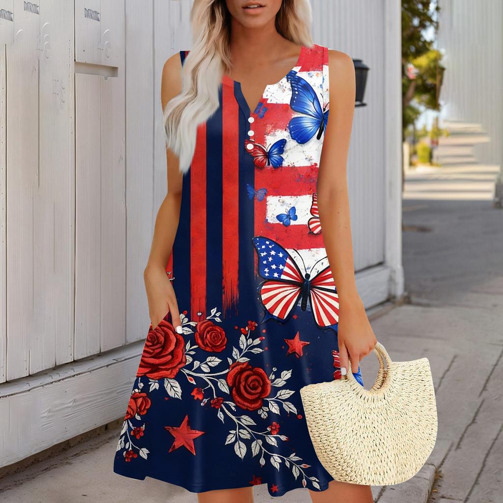 Women's Fashionable Casual Independence Day Print Dress