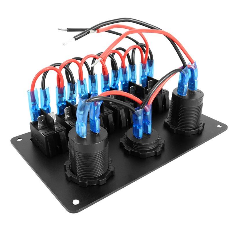 Versatile LED Digital Voltmeter 6 Gang Rocker Switch Panel Waterproof Car Marine Circuit Breaker Dual USB Port On/OFF DC 12V