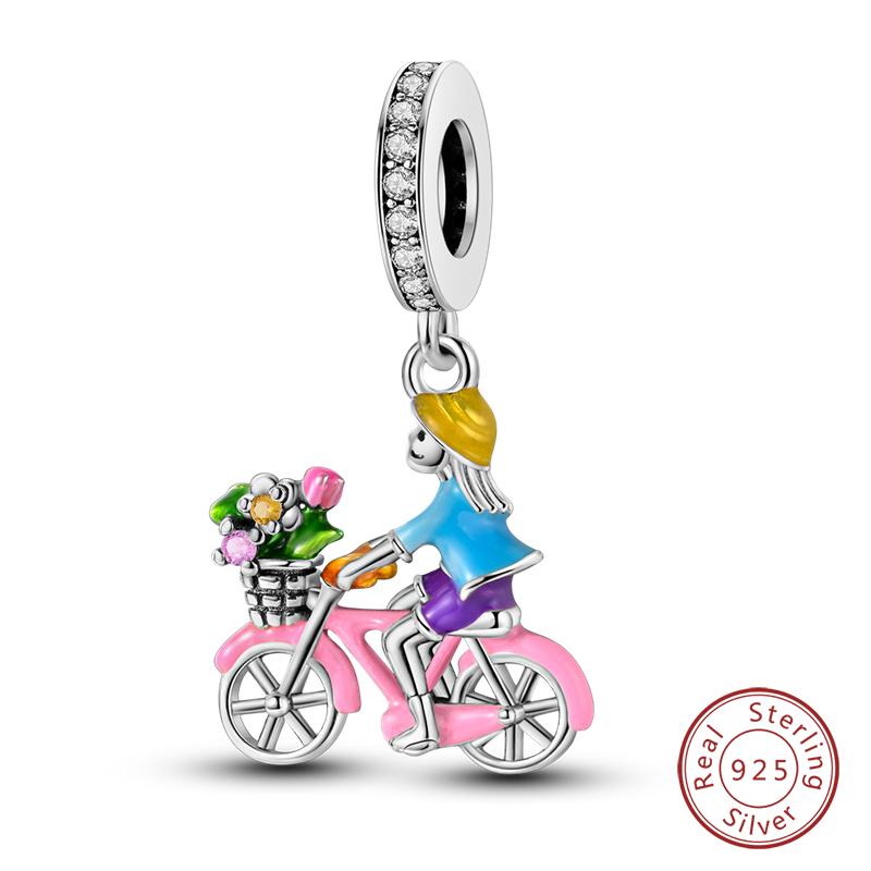 925 Silver Motorcycle Sports Car Bicycle Charms Pendents Fit Qikaola Original Bracelets Fine DIY Birthday Jewelry Gifts