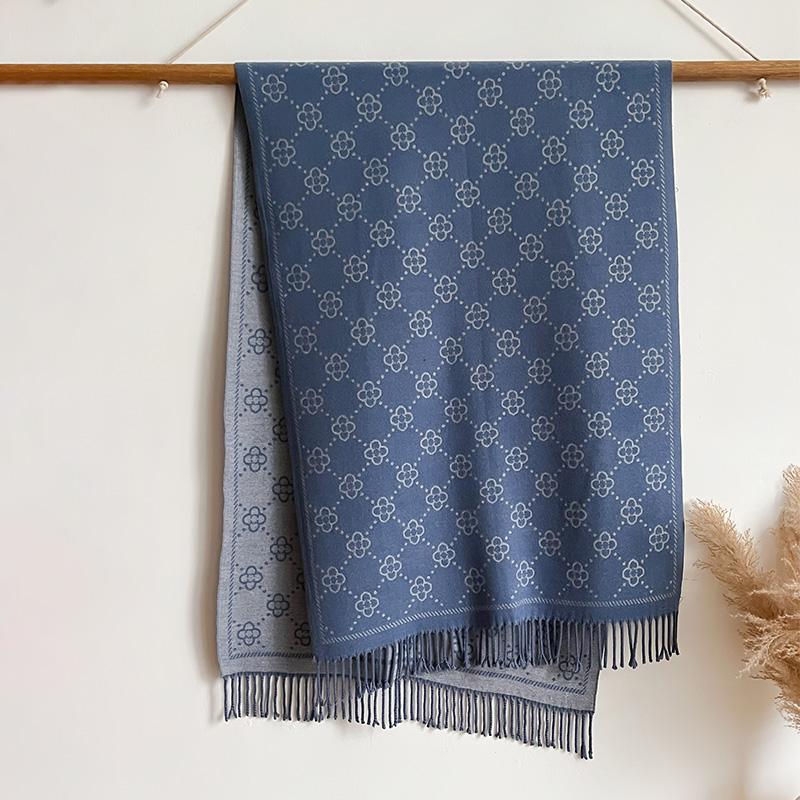 S Jacquard Design Winter Zweiseitiger Schal Kaschmir Weich Warm Langer Fransen Pashmina Schal Kälteschutz Winddichte Decke Schal