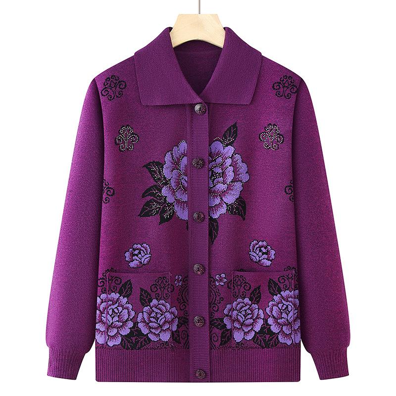 Cardigan lavorato a maglia primaverile-autunnale della nonna per donne di mezza età e anziane