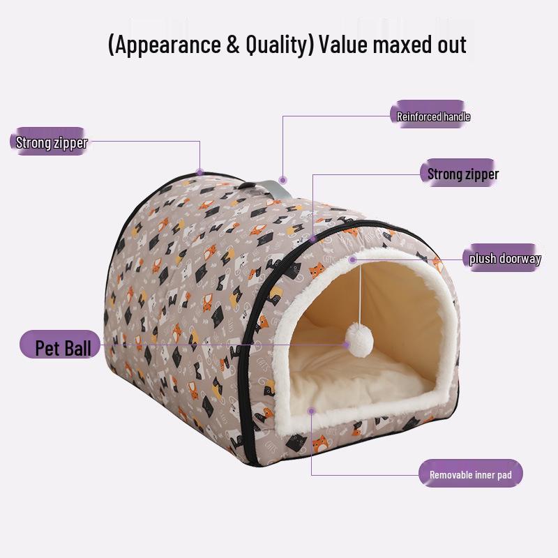 Four Seasons Washable Pet Bed: Winter Warmth for Cats & Dogs, Indoor/Outdoor Use, Cozy Villa Design, Dog House & Mattress