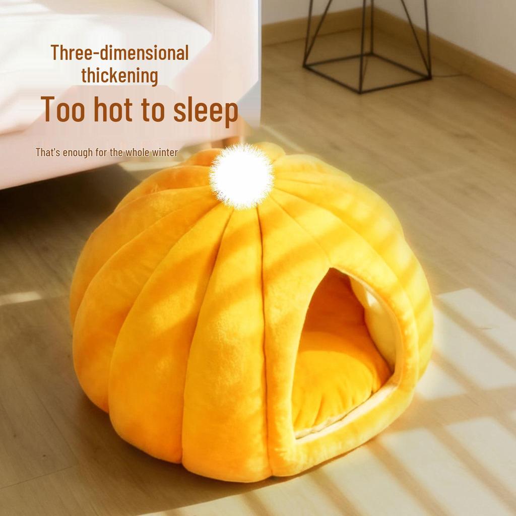 Washable Pumpkin-Shaped Pet Bed - Soft, Cozy Nest for Cats and Dogs, Suitable for All Seasons