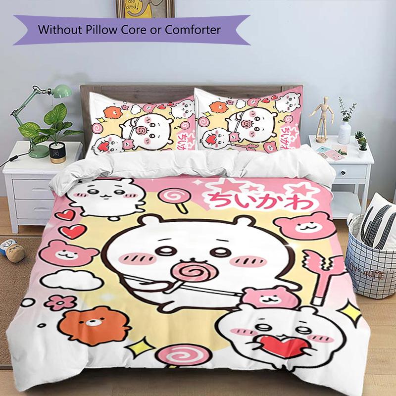 3pcs Chiikawa1 Pattern Bedding Set Duvet Cover Set Includes Duvet Cover &pillowcases, Perfect All Season Bedroom Decoration & Gift