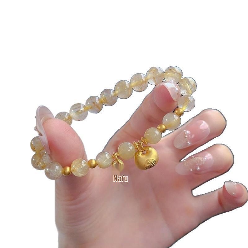 Golden Rutilated Quartz Retro Citrine Bracelet - Women's Xiaohongshu Inspired