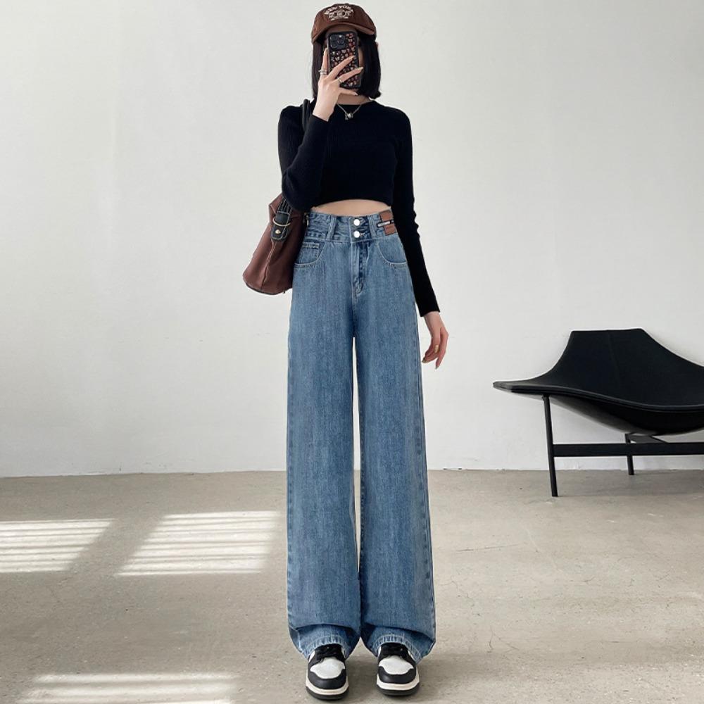 

Retro jeans women s wide legs new autumn and winter high waist straight loose small drape floor jeans 2XL