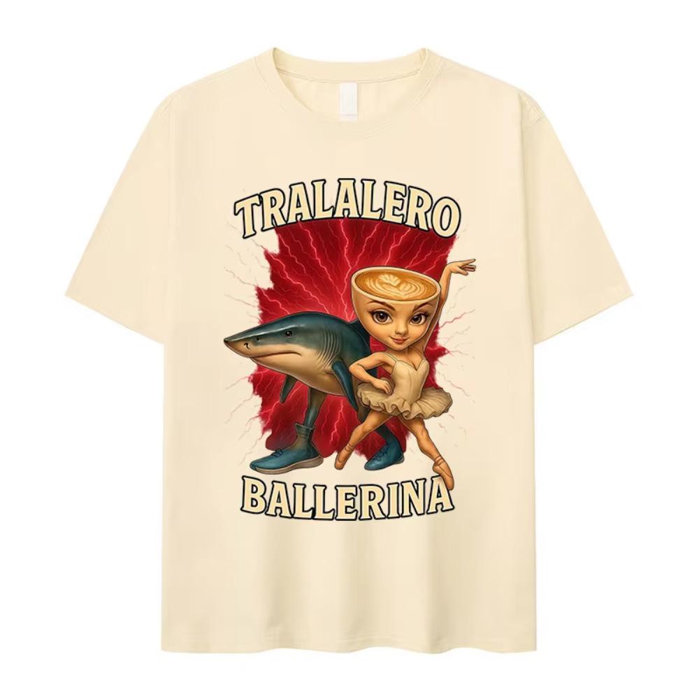 Italian Brainrot Funny Tralalero Ballerina Meme T-Shirts Summer Cute Short Sleeve T Shirt Men's Fashion Cotton Tees