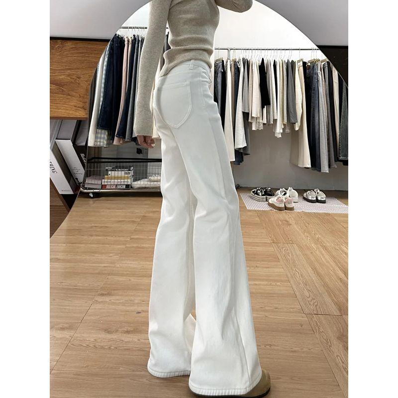 White Skinny Denim Female 2025 Summer 145 Small Slim Looking High Waist Loose Without Leg Sticking Straight Flare Pants