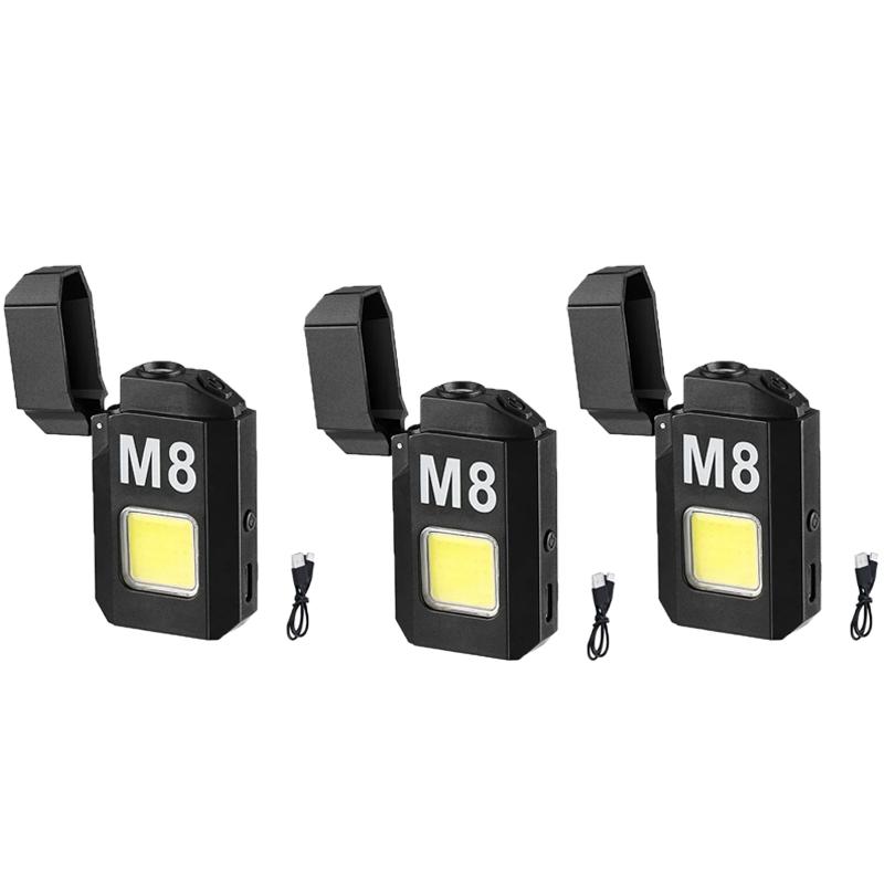 Rechargeable Type-C Interface Waterproof M8 Mini Flashlight Double Arc 2-in-1 COB Work Light Outdoor Strong Light