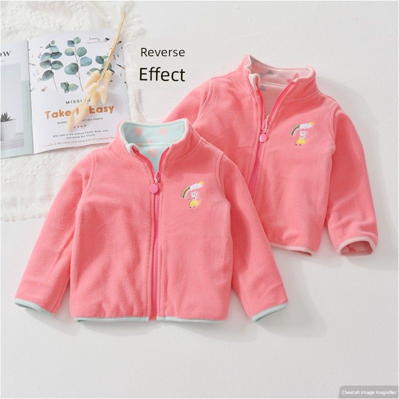 Girls' Spring, Autumn, and Winter Jacket 2023 New Children's Fleece Warm Zip-Up Shirt for Little Girls, Thickened and Fleece-Lined Top