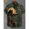 Vintage Japanese Cat Archery Shirts Daily Men Women Street Polyester Retro Shirt Short Sleeve Loose Button Up Blouses Tops