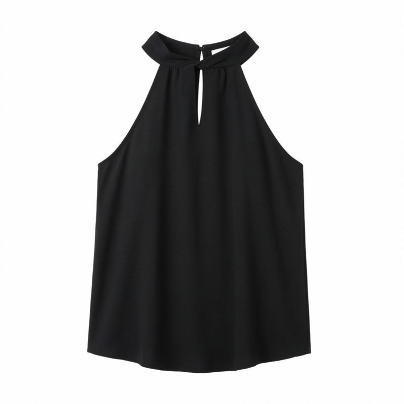 Moda de Verano para Mujer Blusa sin Mangas con Cuello Halter Camisa Casual Calada Elegante Top sin Mangas de Color Sólido Camisas Dulces Simples Holgadas para Mujer