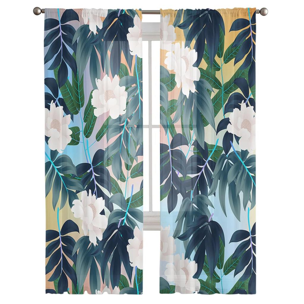 Leaf Flower Forest Sheer Curtain for Living Room Hall Wall Dress Up Home Window Supplies Pop Print Tulle Curtains