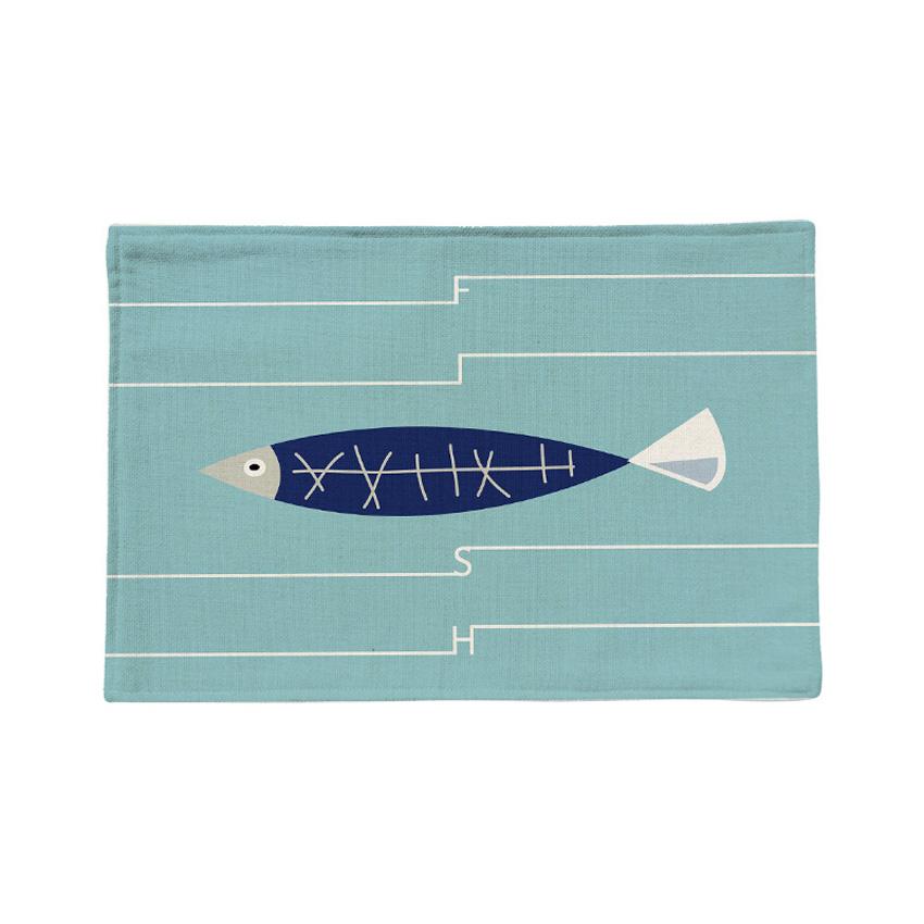 Linen Placemat Table Mat Fish Print Nordic Pads For Kitchen Dining Table Disc Pads Bowl Coasters Home Decor 44x28cm 2/4/6pcs