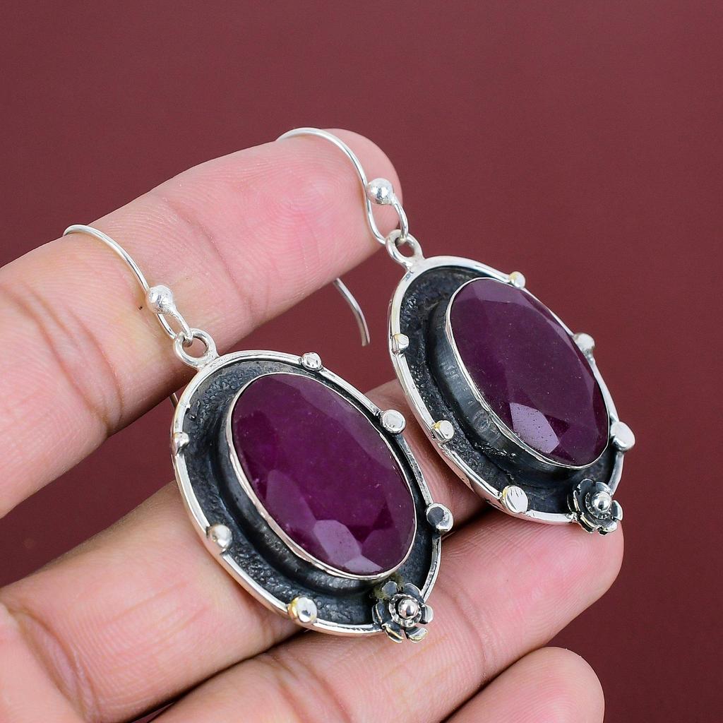 Faceted Kashmir Ruby Earring Real Gemstone Earrings Silver Jewelry Handmade Earring 925 Sterling Silver Earring Unique Earring Gifts For Her