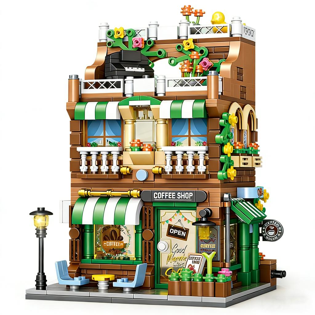 City-Area Assembly Design High-Standard Building-Set First-Class Assembly-Bricks High-Standard Street View High-Standard Cafe Building-Set-Set