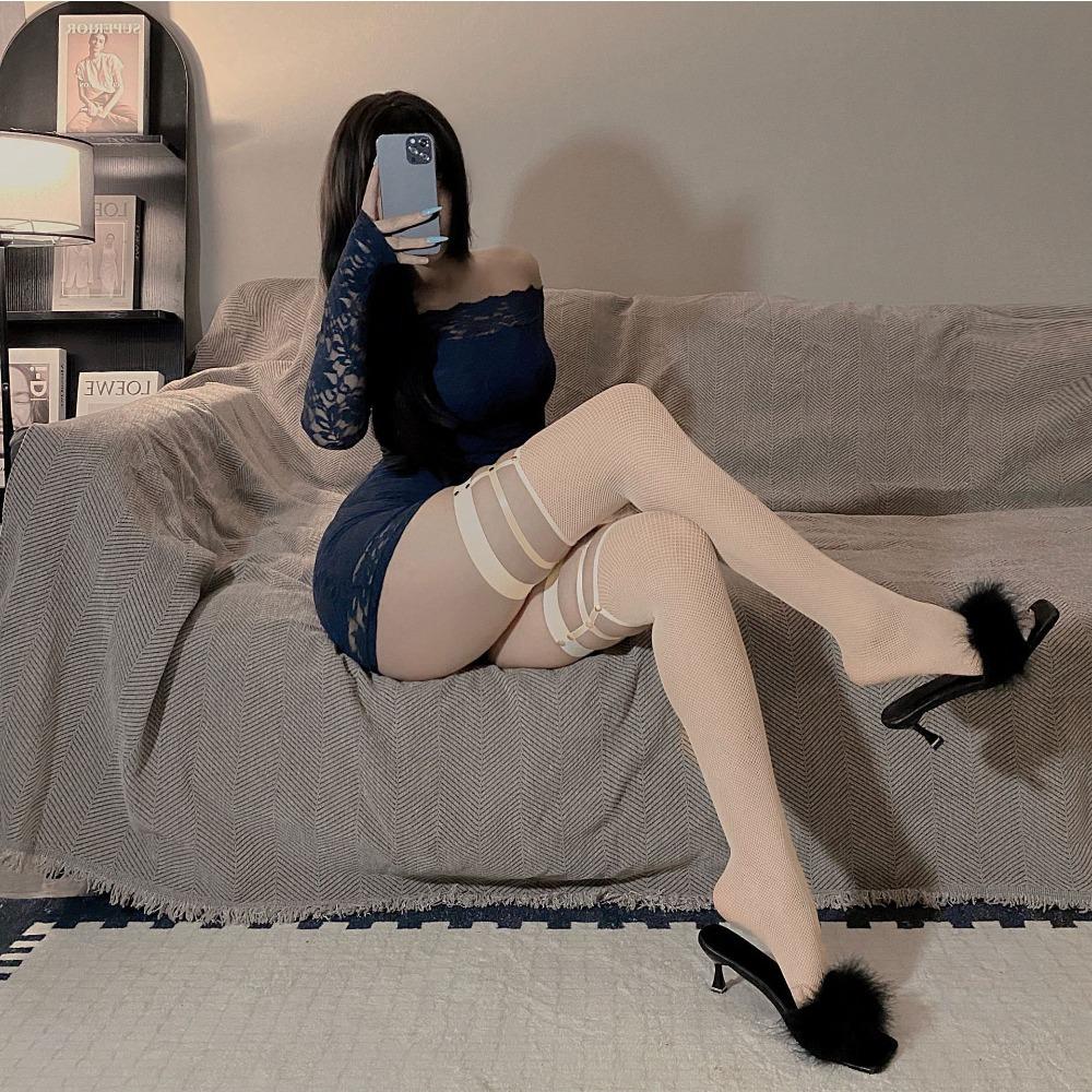 Rivet Over Knee Socks Kids Hollow Fishnet Socks Stockings Sexy Suspender Stockings Dark Punk Babes Black Silk