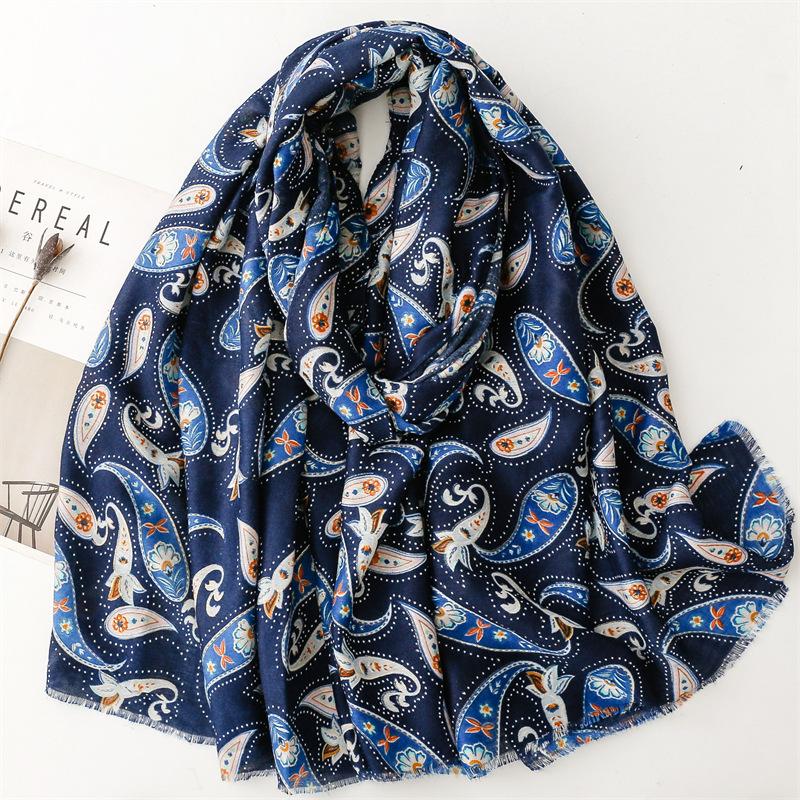 Winter Lurex Glitter Paisley Floral Fringe Viscose Shawl Scarf High Quality Print Pashmina Stole Bufandas Muslim Hijab 180*90Cm