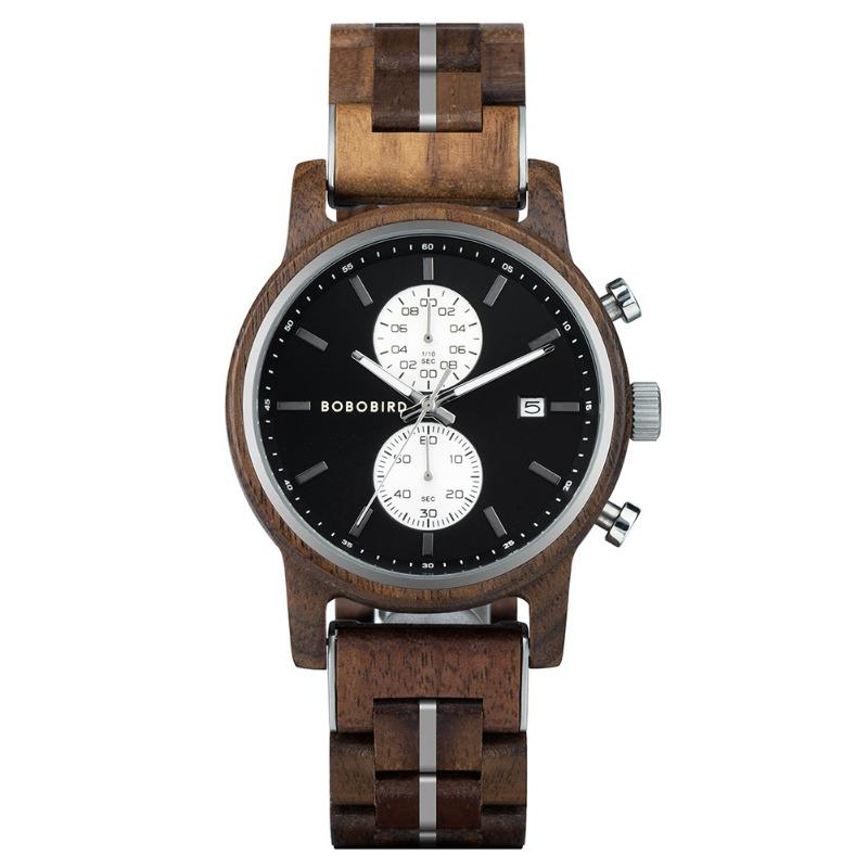 BOBOBIRD Leisure Sports Wood Watch Men's Stainless Steel Back Cover Multifunctional Men's Watch