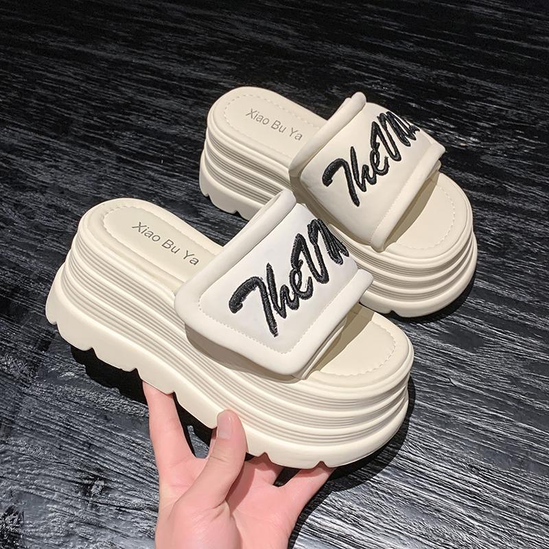 Fashion 8CM Slippers Women Fashion Platform Wedges Ladies Shoes High Chunky Slides Woman 2025 Summer Outdoor Beach Shoes Flat Sandals