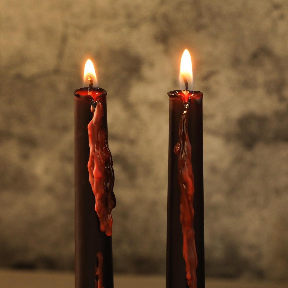 Halloween Black Outside and Red Inside Bleeding Candle Tear Pole Wax Festive Atmosphere Decorative Long Pole Candle