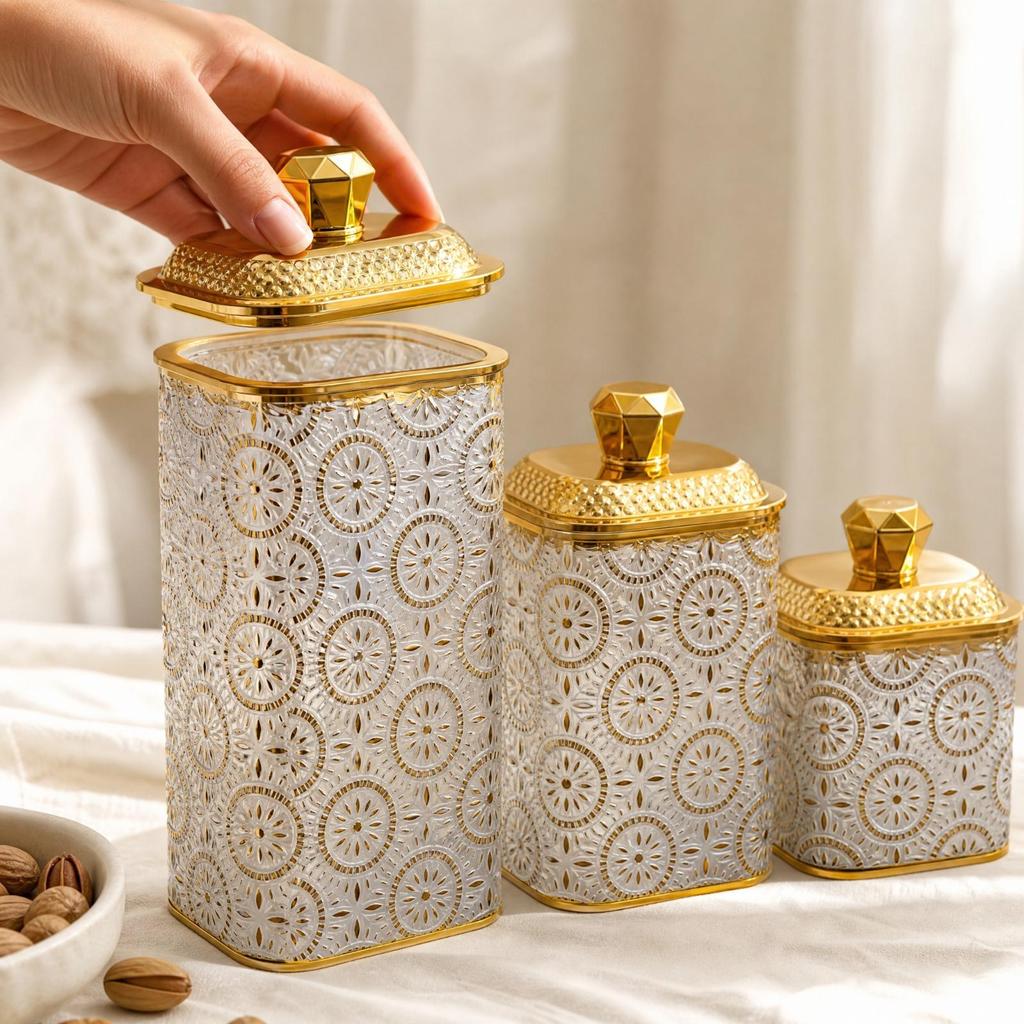 3 Pieces Candy Jar Airtight Dry Food Container for Kitchen Counter