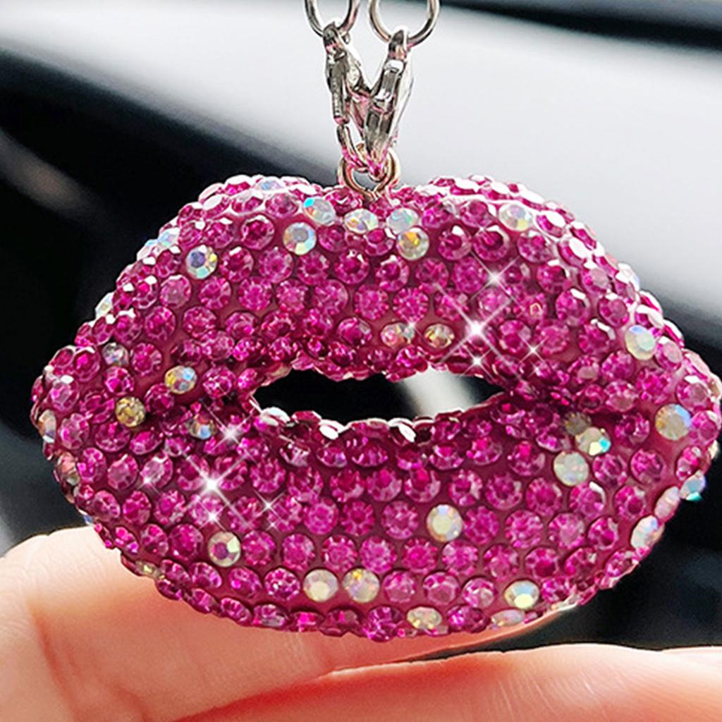Bling Lip Diamond Crystal Rear View Mirror Charm Car Interior Decoration Pendant Fashionable Rear Mirror Charm for Women