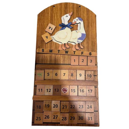 Handmade Vintage Wooden Calendar Perpetual Mounted Calendar Reusable Wall with Interchangeable Blocks B