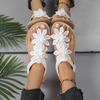 Fashion Fashion White Floral Sandals Women's Clip Toe Sandals Flat Women Summer Casual Shoes Bohemia Flowers Slip on Beach Ladies Shoes