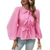 Autumn and Winter Women Casual Bubble Sleeve Round Neck Loose Long Sleeve Shirt