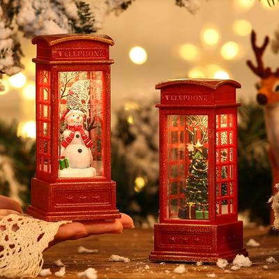 1pc Christmas Telephone Booth Decorations, Vintage Christmas Lights, Christmas Tree Style Lantern Decorations Cabinet Fireplace