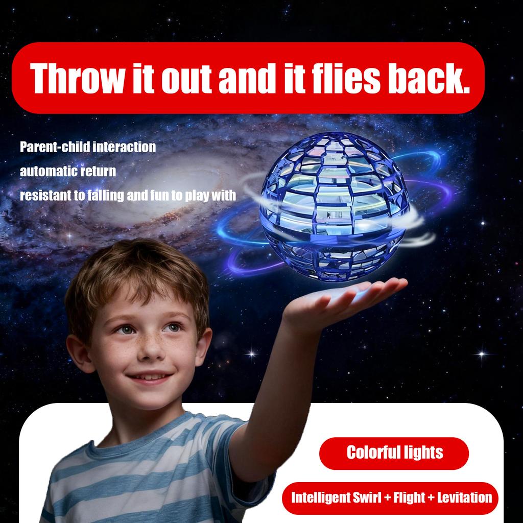 Flying ball, floating ball, manually controlled mini drone, RGB light-emitting magic boomerang ball, birthday gift, Christmas stocking filler