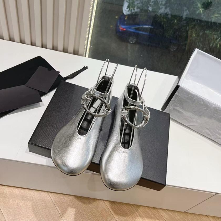 Ballet Shoes 2025 Spring and Summer New Retro Metal Buckle Anklet Big Head Shallow Mouth Single Shoes Women's Flat Mary Jane Shoes