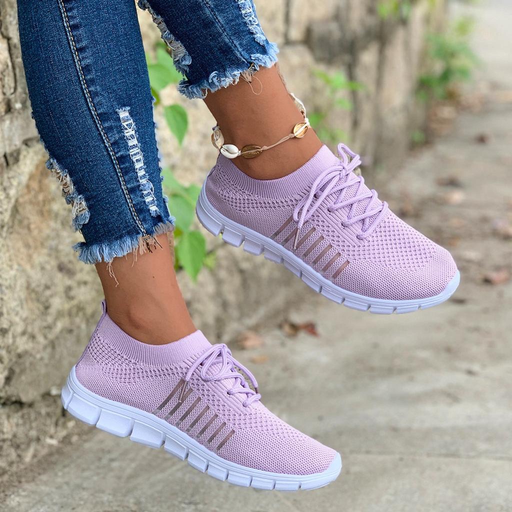 Women's Knit Lightweight Mesh Sneakers, Breathable Mesh Lace-Up Running Shoes, Women's Footwear