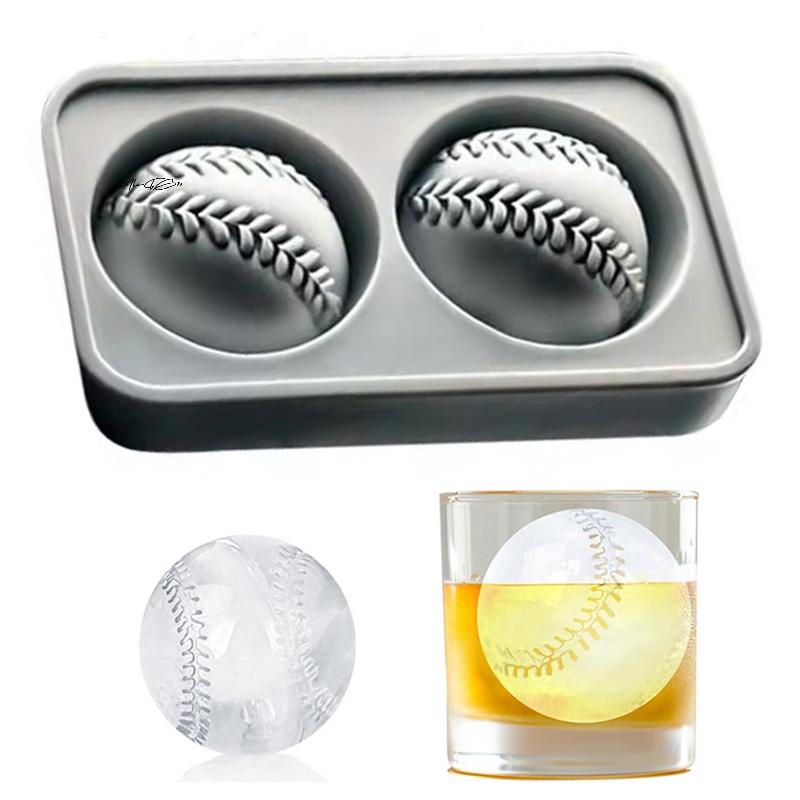 2/4 Grid Silicone Whiskey Ice Ball Maker Mold with Built-In Funnel 3D Baseball Shape Easy Fill And Release for Unique Ice Cubes