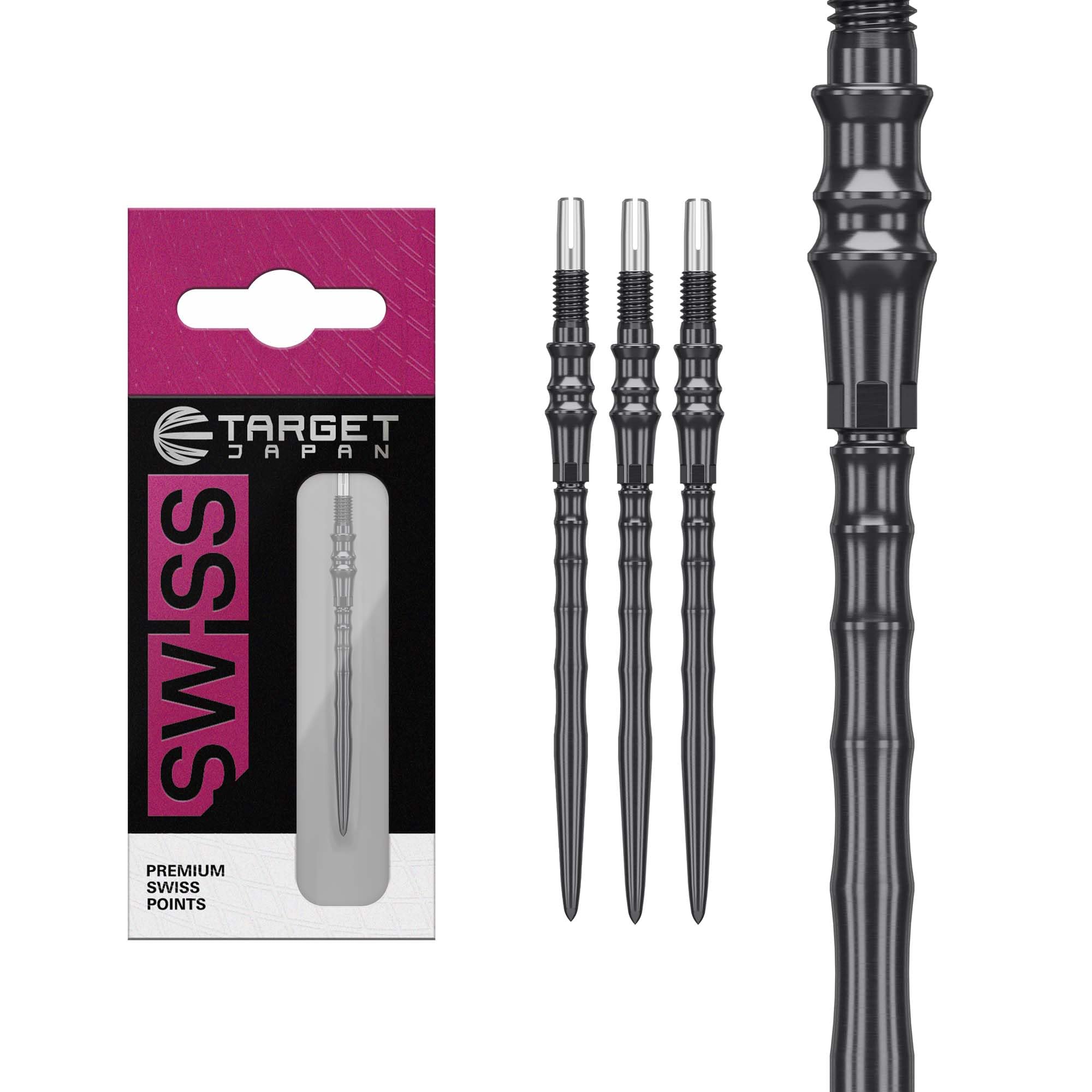 Цель Япония ЯПОНИЯ ПРЕМИУМ ШВЕЙЦАРСКАЯ ТОЧКА (Наконечники Swiss Point для стальных дартс Target) (Черный, 40 мм)