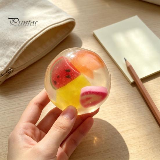 Office Desk Toys Shapeable Pearlescent Ball Fidget Toy, Anxiety Relief Clear Squeeze Fake Fruit Stress Inside Toy for Kids Adults