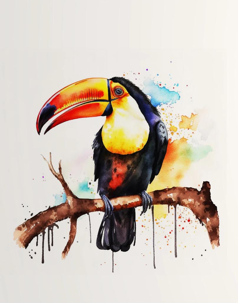 Vögel auf Ästen Aquarellposter Stieglitz Kolibri Krähe Tukan Leinwandgemälde Wandkunst Bild Heimdekor