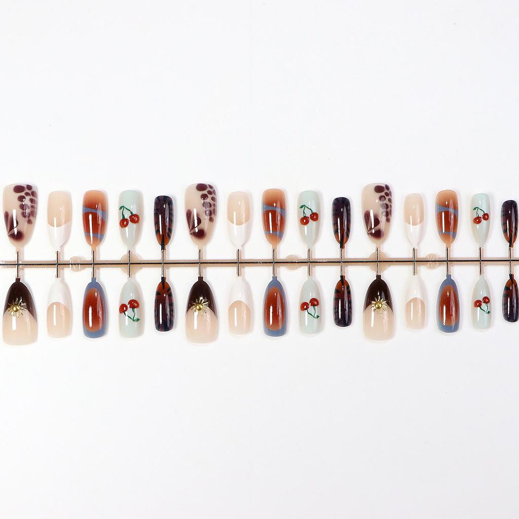Gold-Flecked French Cherry Almond Cat Eye Press-On Nails