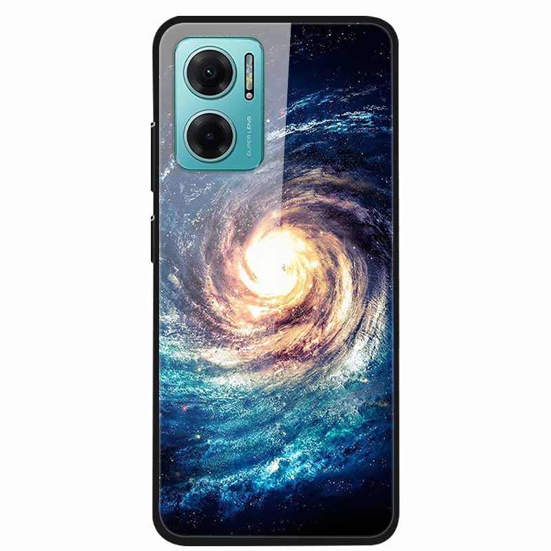 Case For Xiaomi Redmi Note 11E Luxury Tempered Glass Hard Back Cover For Redmi Note 11E Capa Shockproof Flower Funda Wolf Coque