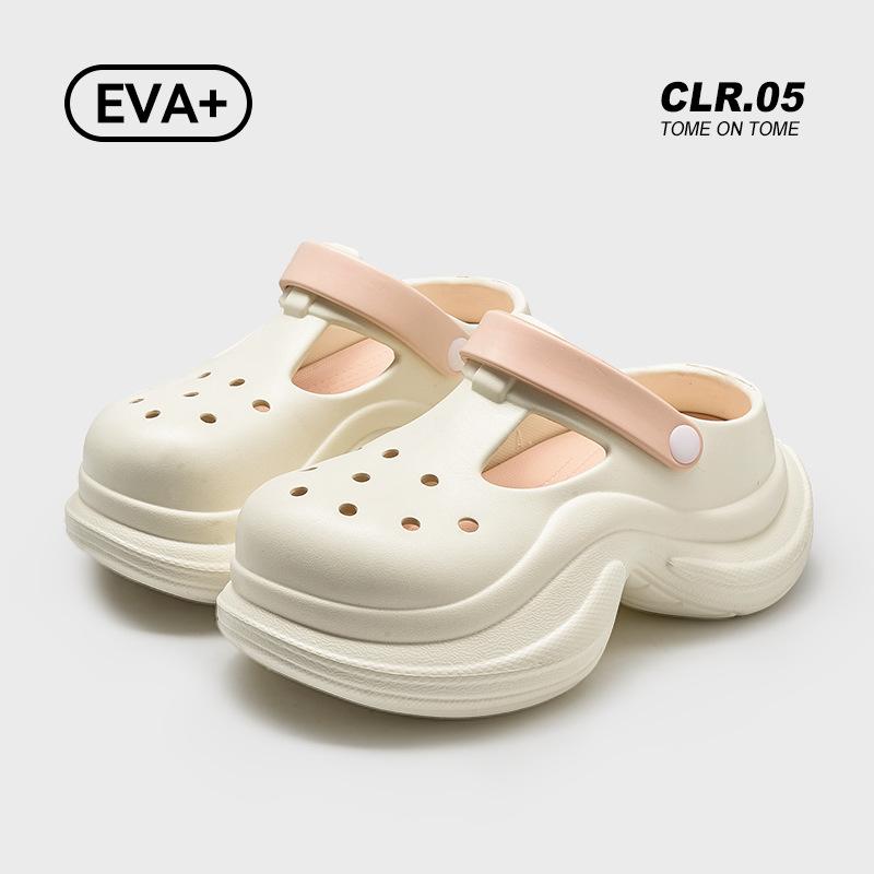 Small Yellow Flower Pearl Hole Shoes Women's Summer New Breathable Comfortable Heightening Thick-soled Outer Bag Head Slippers