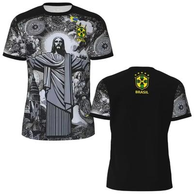 Fußball-Trainings-T-Shirt, Sonderausgabe, brasilianisches Jesus-Erlöser-Fußball-T-Shirt, schnelltrocknend, atmungsaktiv, Sport, kurze Ärmel, für Kinder/Erwachsene