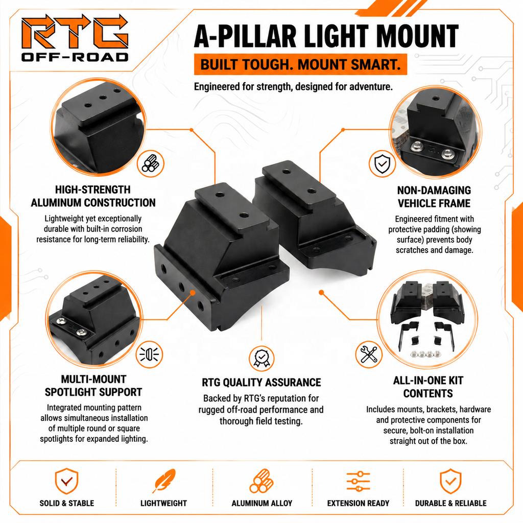 A-Pillar Dual Spotlight Bracket with Aluminum Alloy Black for Jeep Wrangler JK 2007-2017 Offroad Modification Accessories