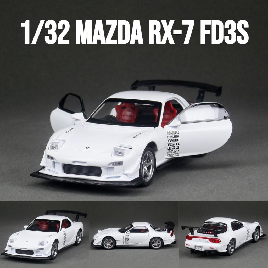 1/32 Mazda RX-7 FD3S Racing Miniature Diecast Toy Car Model Sound & Light Doors Openable Collection Gift for Children Boy Kid