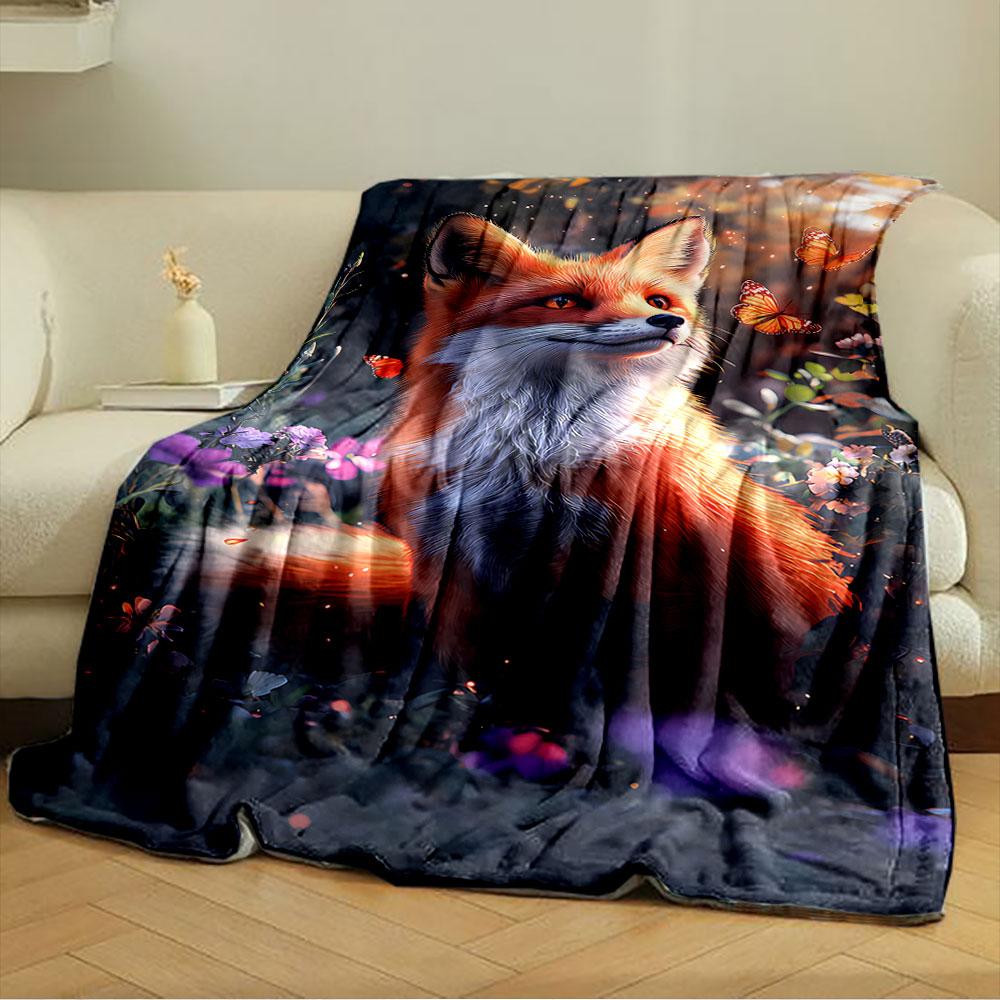 Fox and Butterflies in Forest for all seasons blanket lunch break throw gift