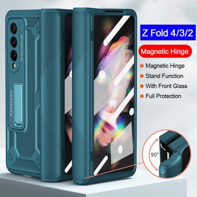 Magnetisk gångjärnsskydd för Samsung Galaxy Z Fold 4 3 2 Fodral Framskärm Glas Pansar Stativskydd för Samsung Z Fold 2 3 4 5g Fodral