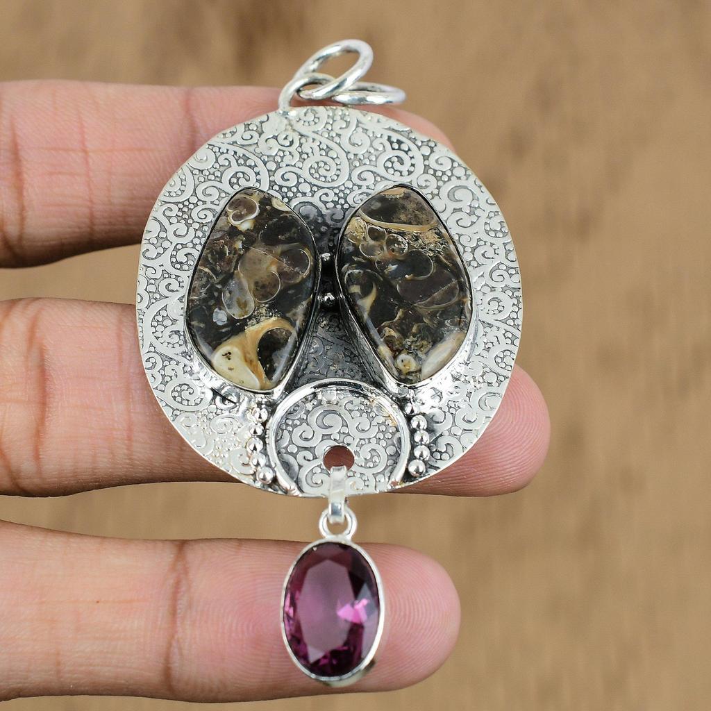 Turritellen-Achat Edelstein Afrikanischer Amethyst Mutter Einzigartiger Anhänger Sterlingsilber
