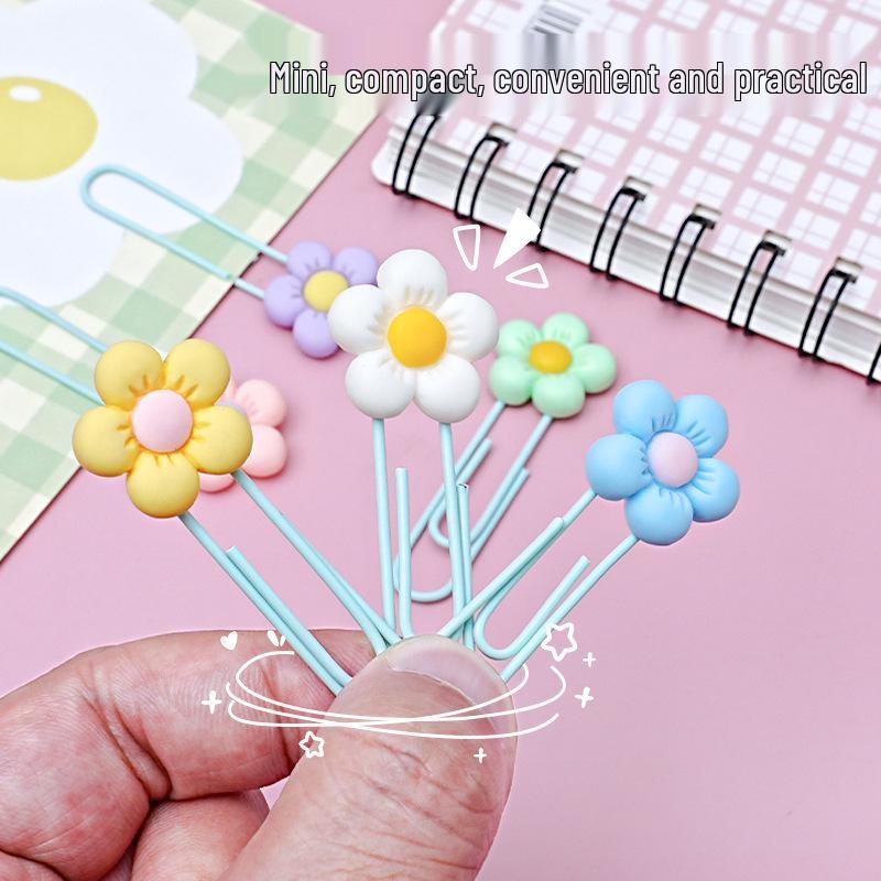 Anime-Style PVC Flower Paper Clip Bookmark - Cute Office Stationery