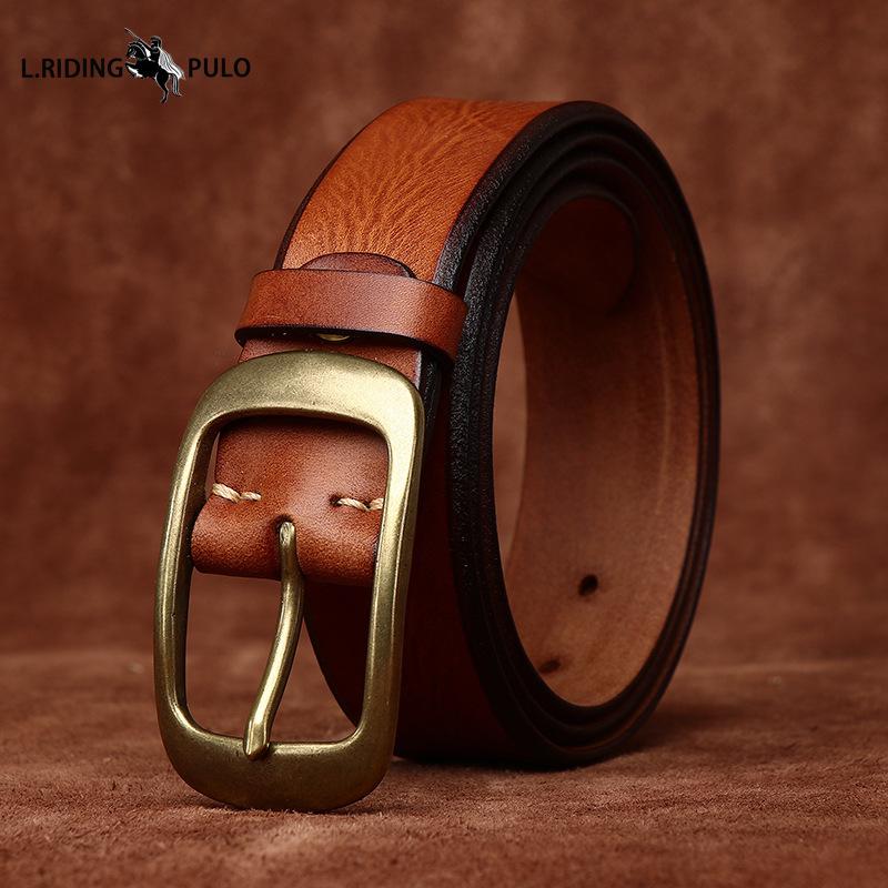 Retro Personality Bevel Handmade Men's and Women's Genuine Leather Leather Belt Pin Buckle Jeans Belt