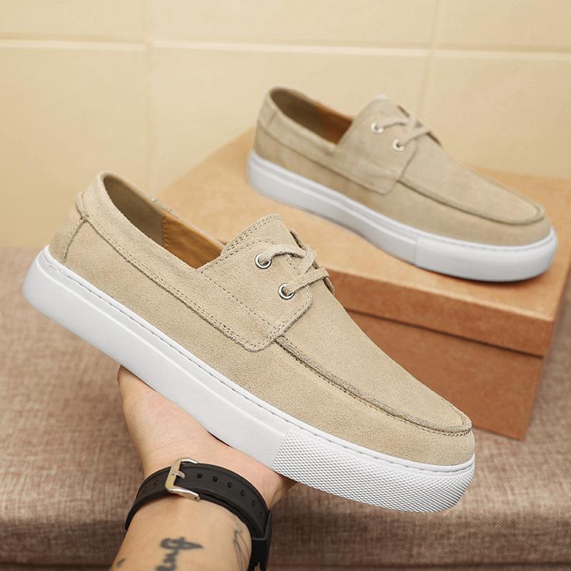 Fashion Spring New Top Layer Pigskin Inner Sports and Leisure Shoes Fashionable Brand Men's Comfortable Thick Soled Suede Casual Loafers